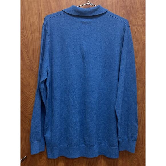 LL BEAN Vintage Cotton Cashmere Long Sleeve BLUE Polo Sweater LARGE TALL EUC - Picture 4 of 9